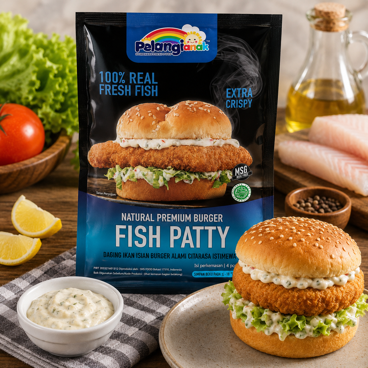 PelangiQu Burger Fish Crispy Premium Gluten Free Egg Free - 4 pcs