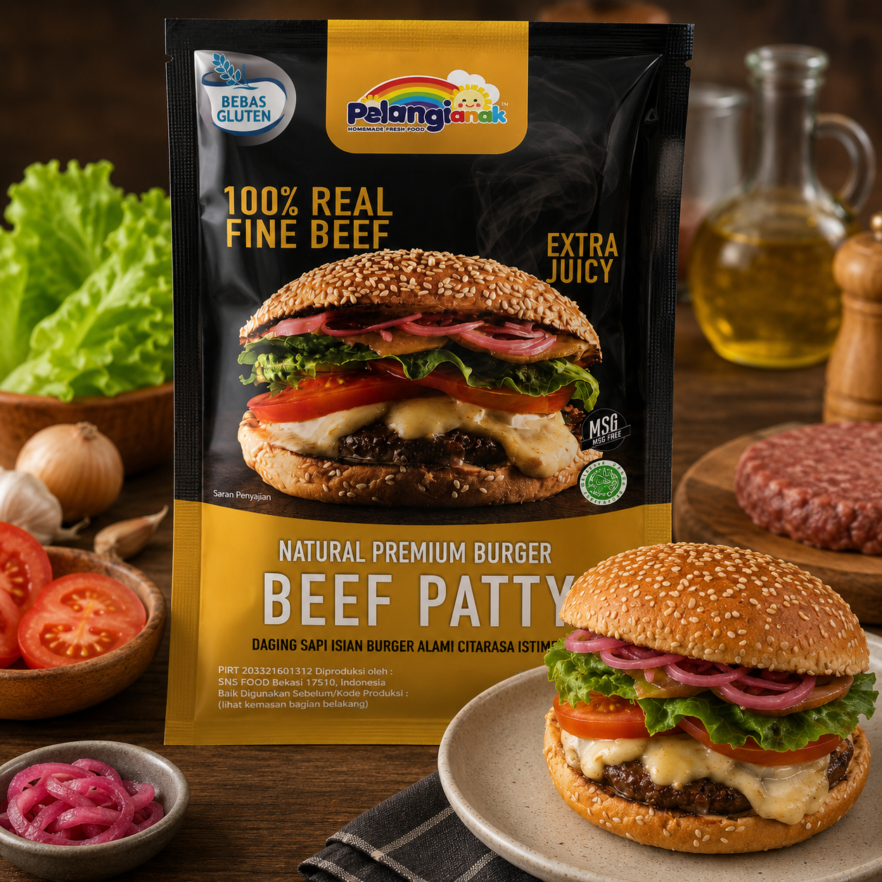 PelangiQu Burger Beef Patty Premium Gluten Free Egg Free - 4 pcs