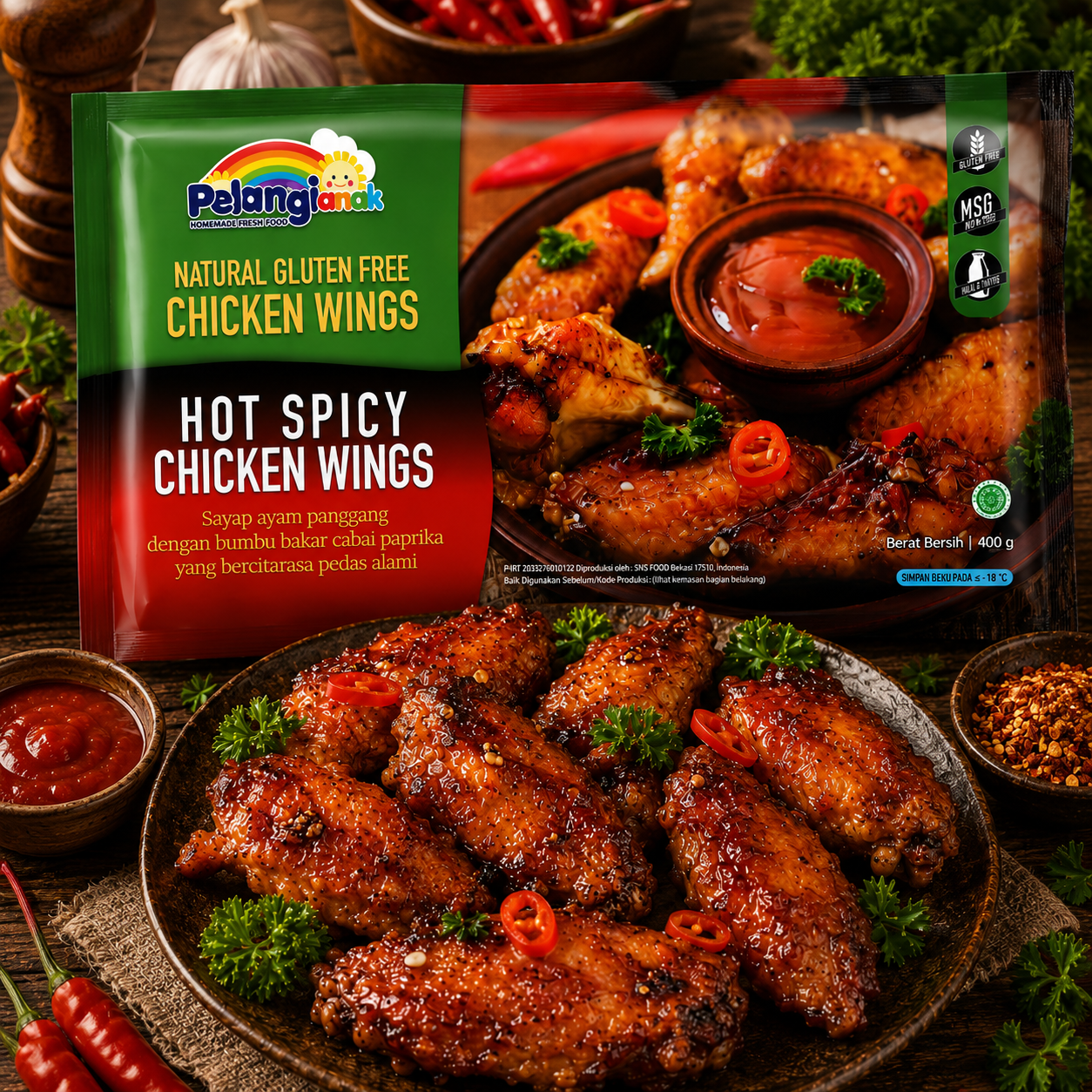 PelangiQu Chicken Wings Hot Spicy Premium Gluten Free - 400g