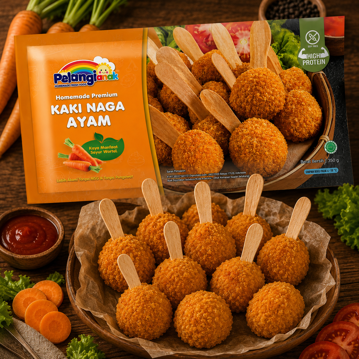 PelangiQu Nugget Kaki Naga Ayam plus Wortel Dairy Free Egg Free - 350g