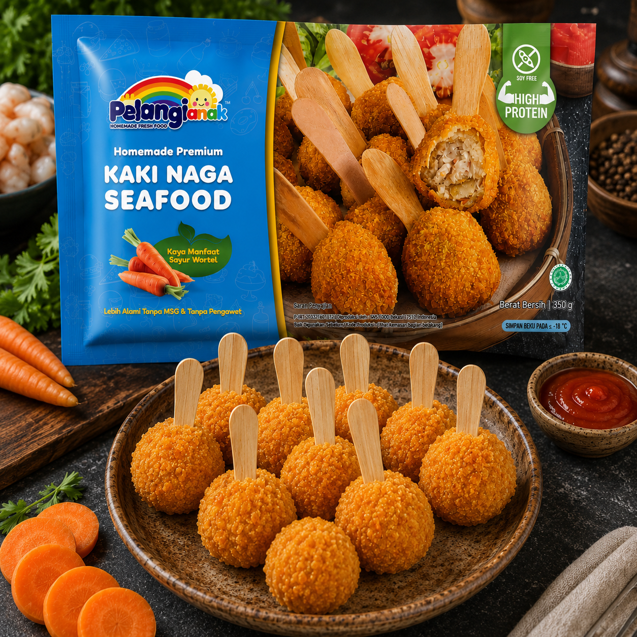 PelangiQu Nugget Kaki Naga Seafood plus Wortel Dairy Free Egg Free - 350g